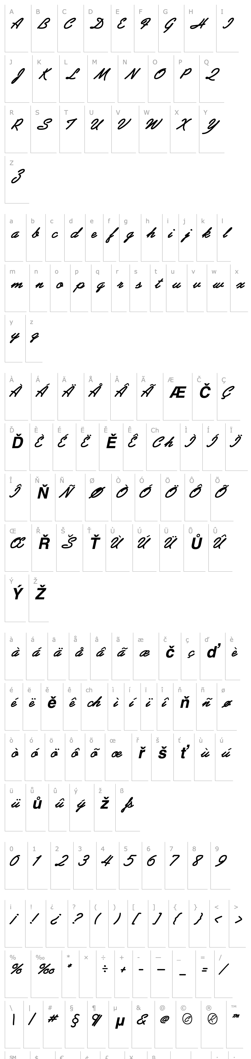 Přehled AbrazoScriptSSK Bold Italic