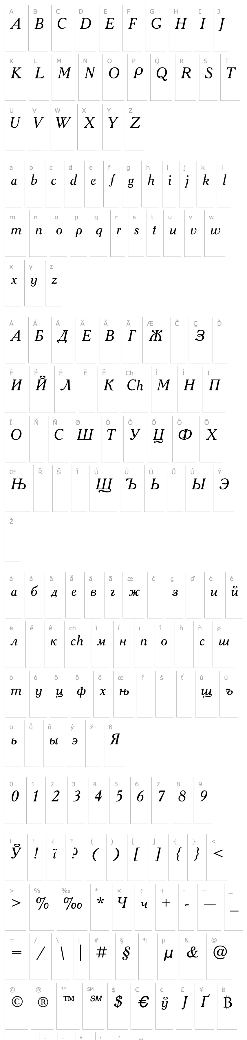 Přehled Academy Italic