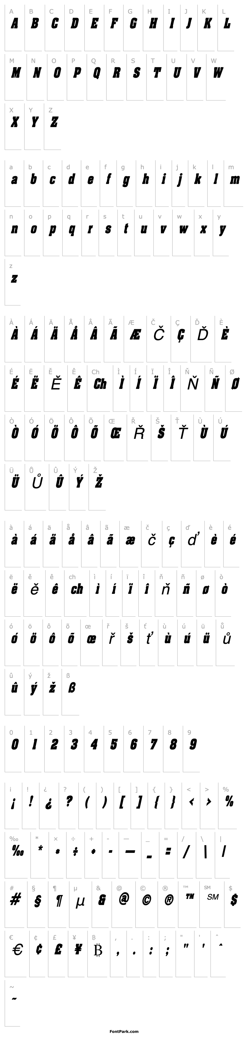 Přehled AcklinCondensed Italic