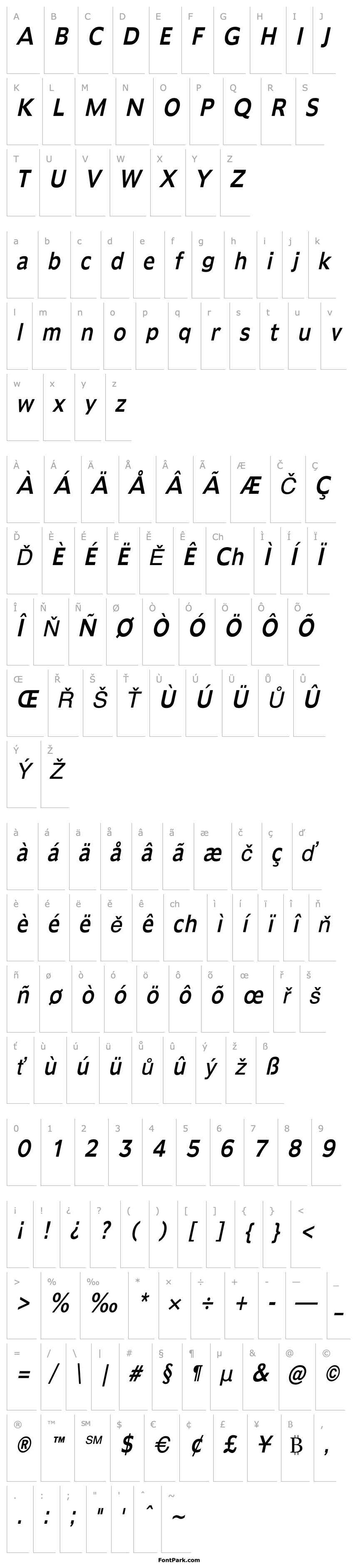 Přehled Adams Condensed Italic