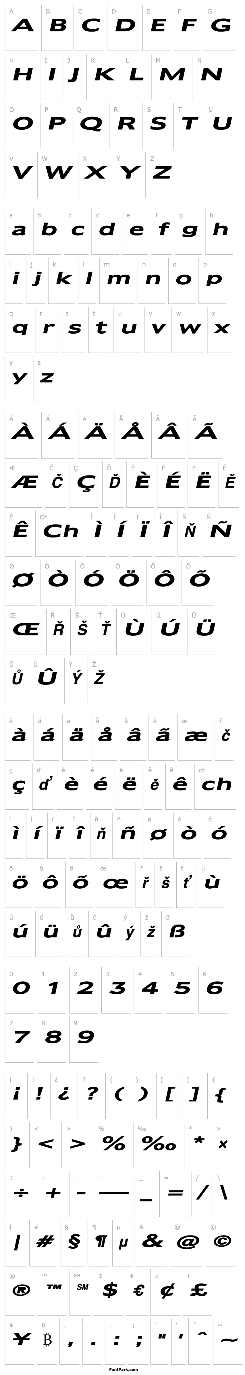 Přehled Adams Extended Bold Italic