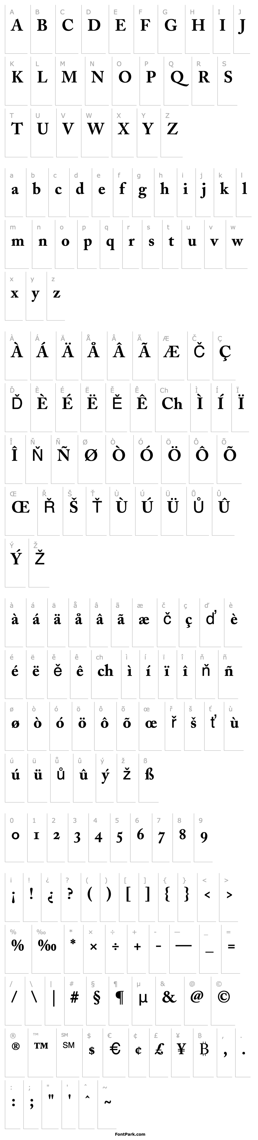 Přehled Adobe Caslon Bold Oldstyle Figures