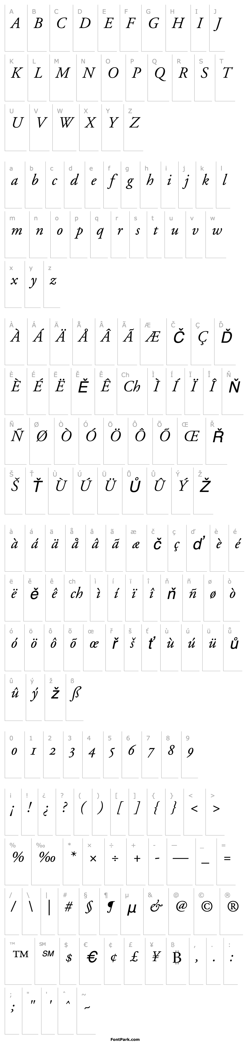 Přehled Adobe Garamond Italic Oldstyle Figures