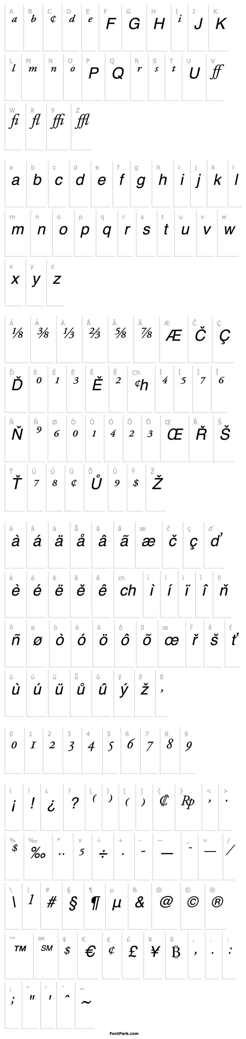 Přehled AdobeGaramondExpert-Italic