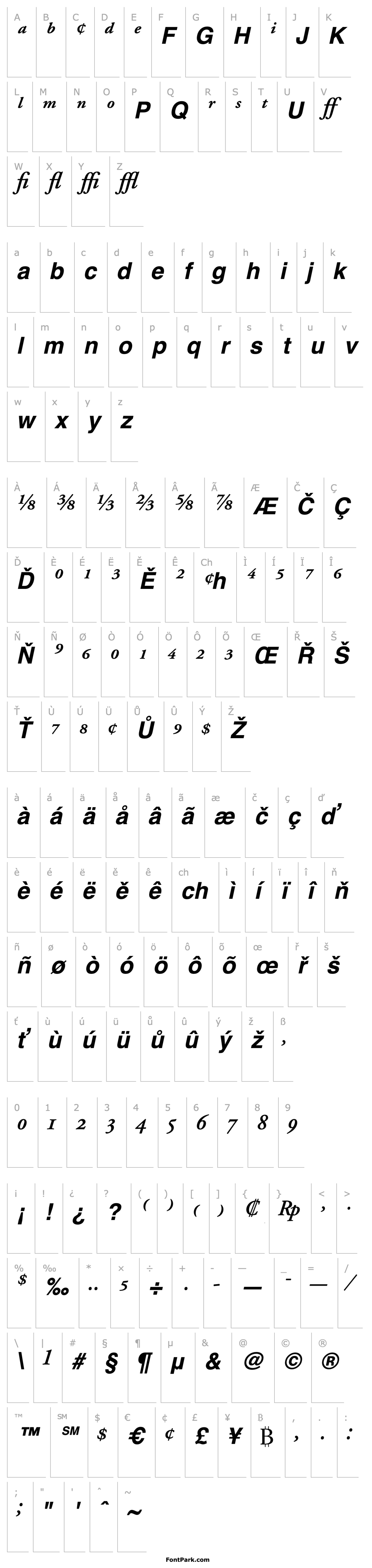 Přehled AdobeGaramondExpert-SemiBold Italic