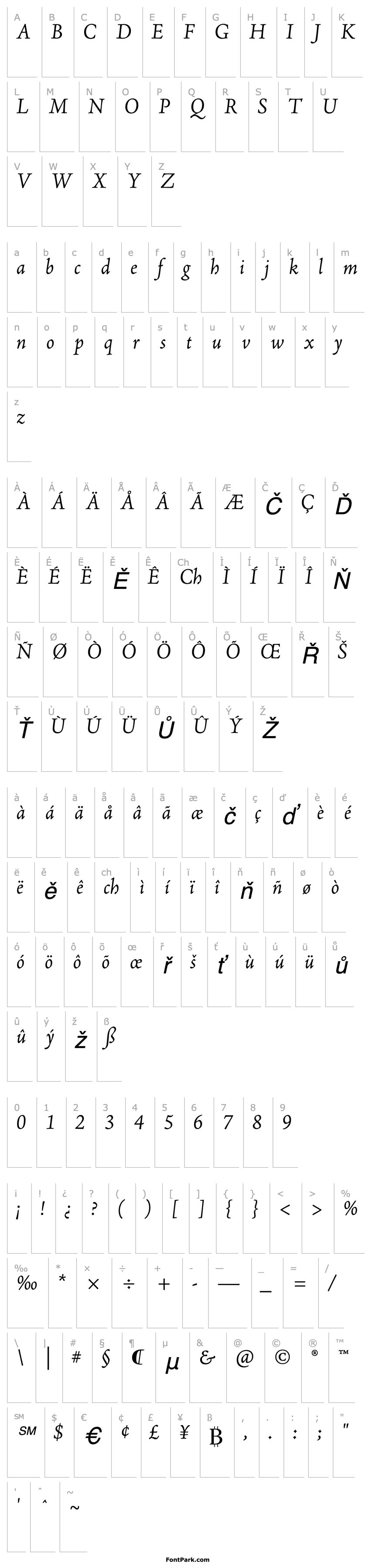 Přehled AdobeJenson-Italic