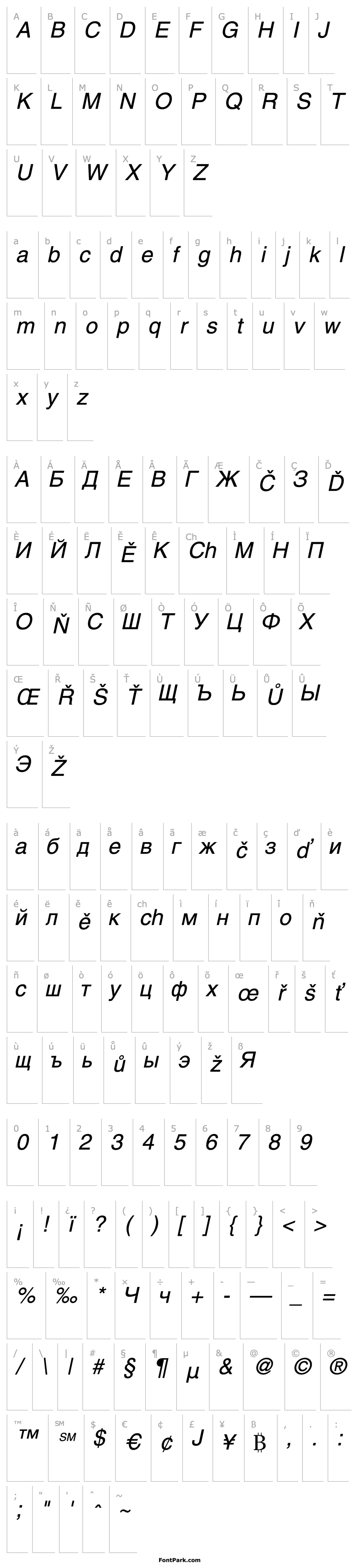 Overview AGHelveticaCyr Oblique