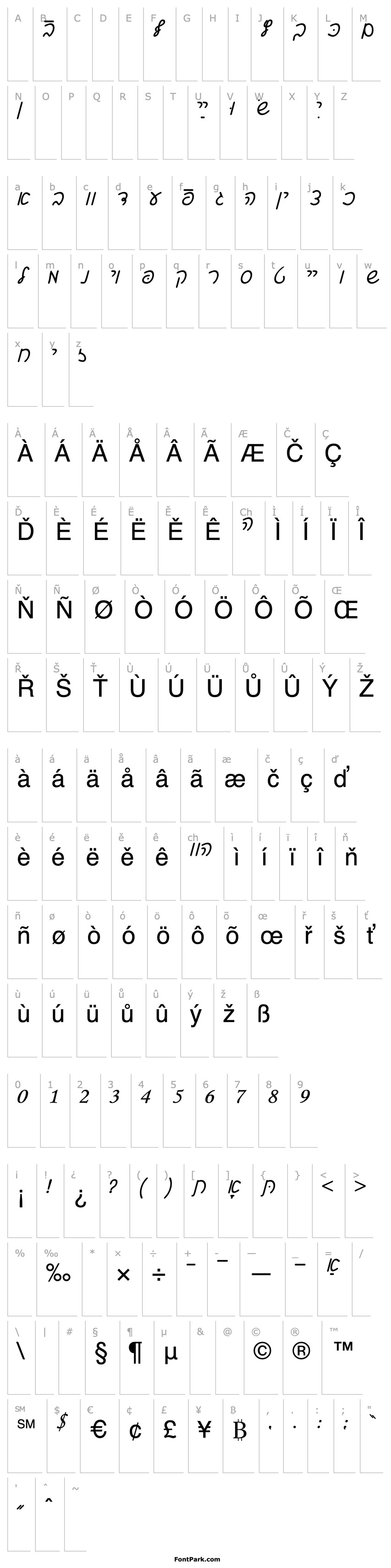 Overview Ain Yiddishe Font Cursiv