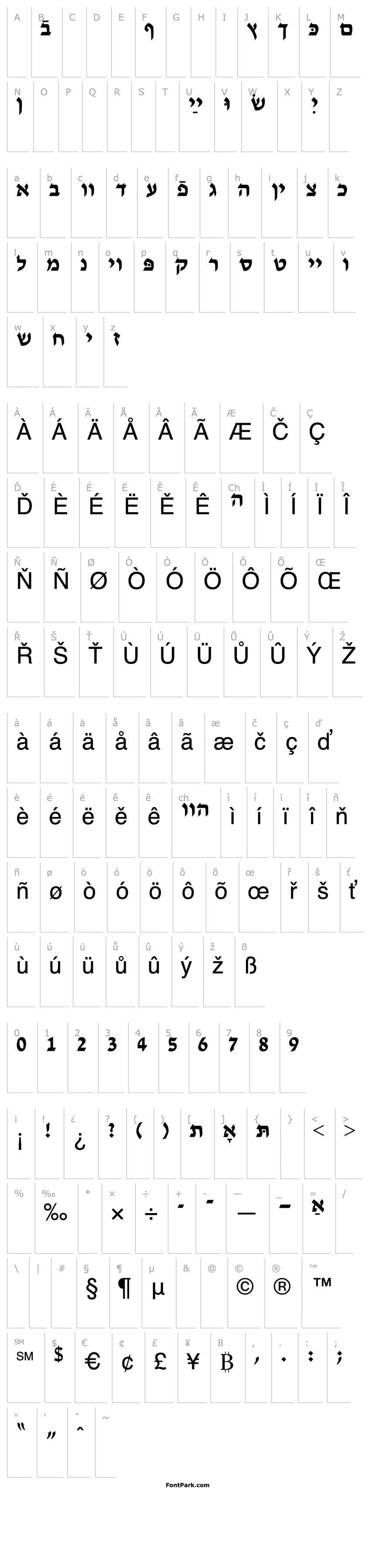 Přehled Ain Yiddishe Font Modern