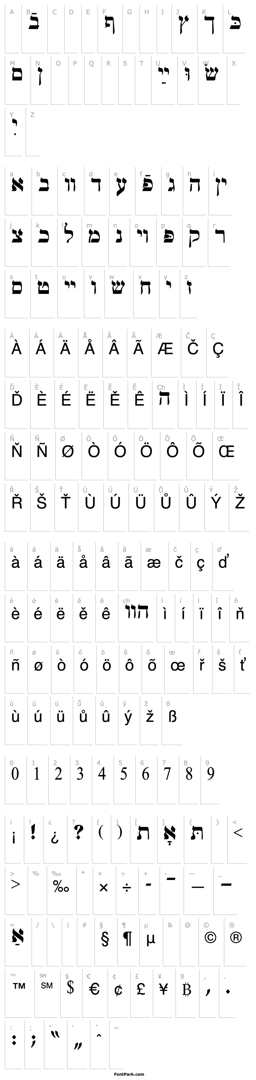 Přehled Ain Yiddishe Font Traditional