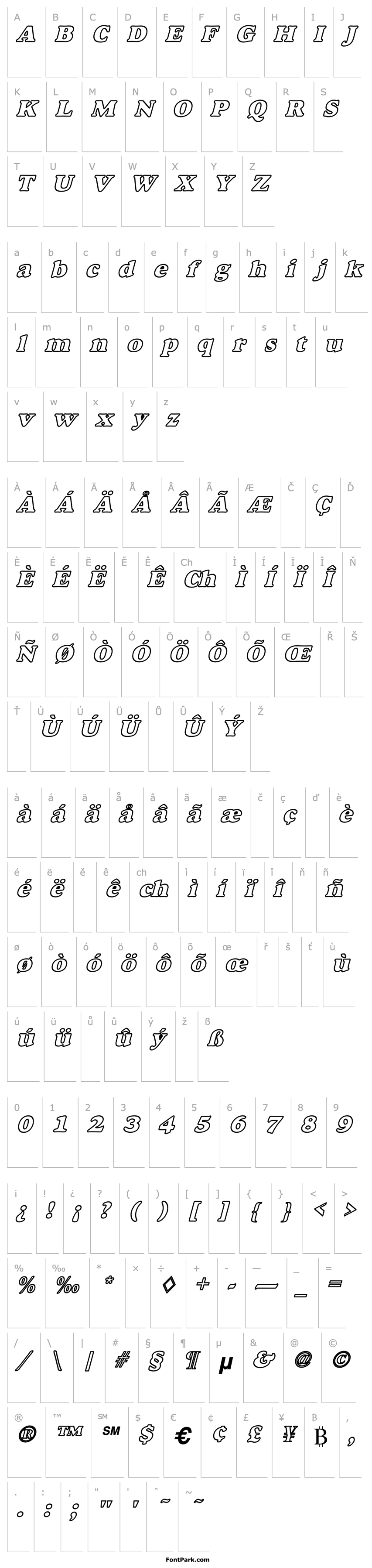 Přehled Alexuss Heavy Hollow W_BI Bold Italic