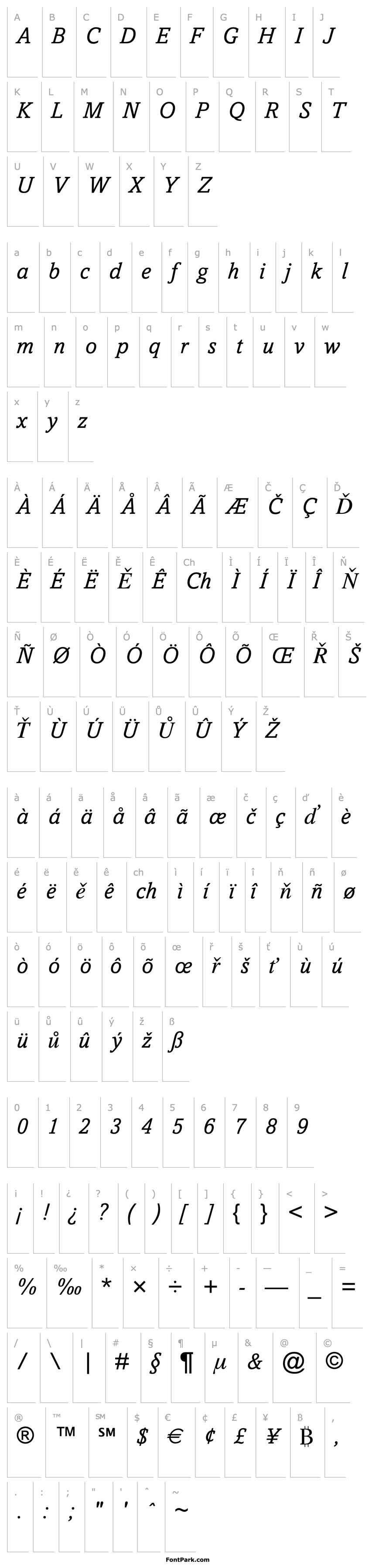 Přehled Amasis MT Italic