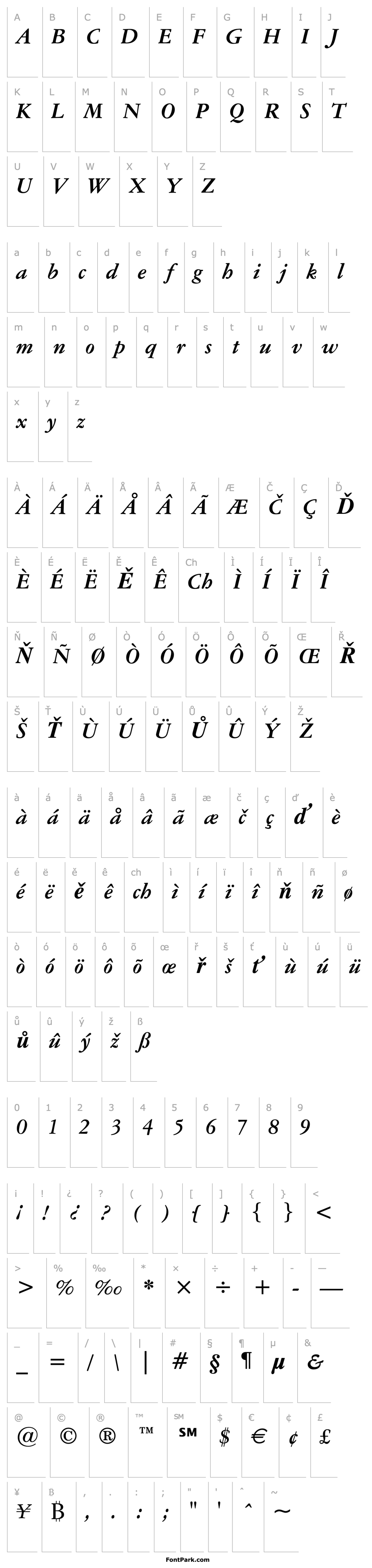 Overview American Garamond Bold Italic BT