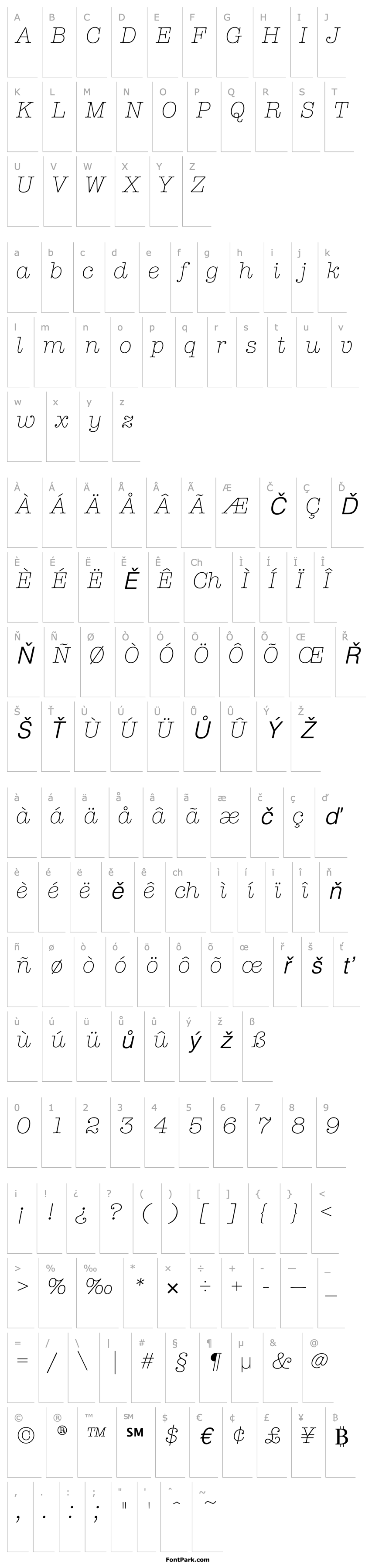 Přehled AmTypewriterITCTT LightItalic