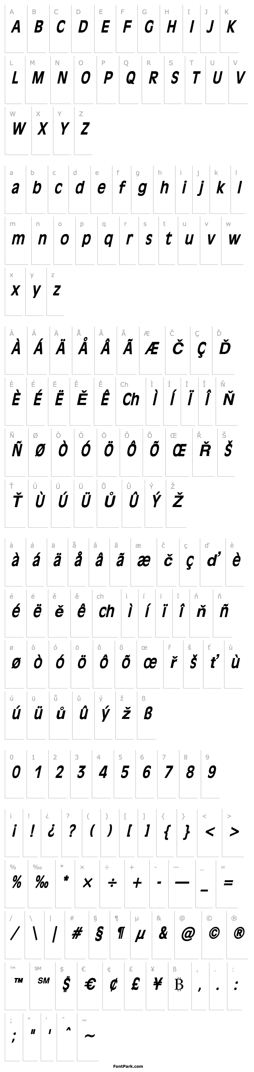 Overview Antiqua 101 Condensed BoldItalic