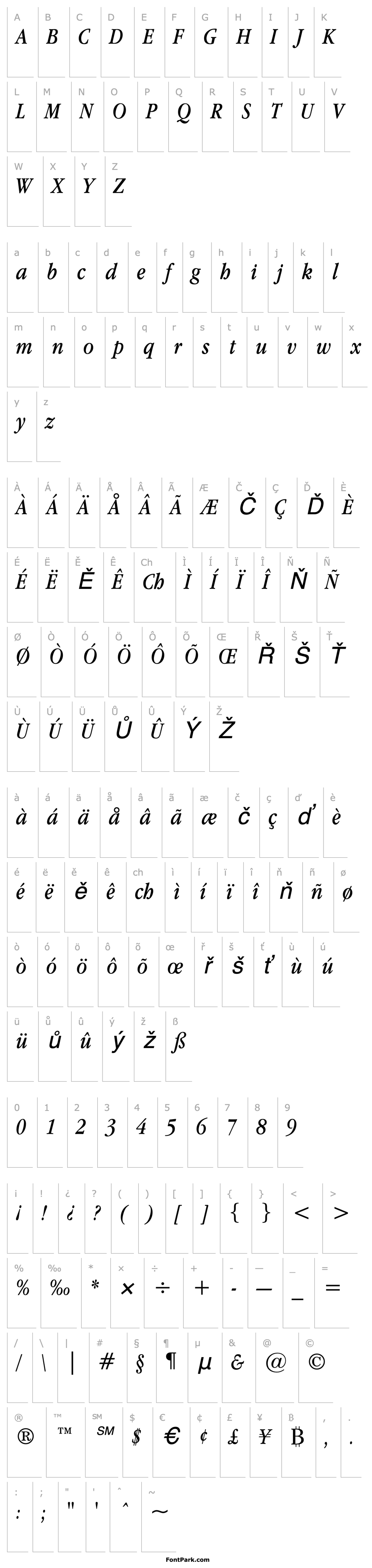 Overview Apple Garamond Book Italic BT