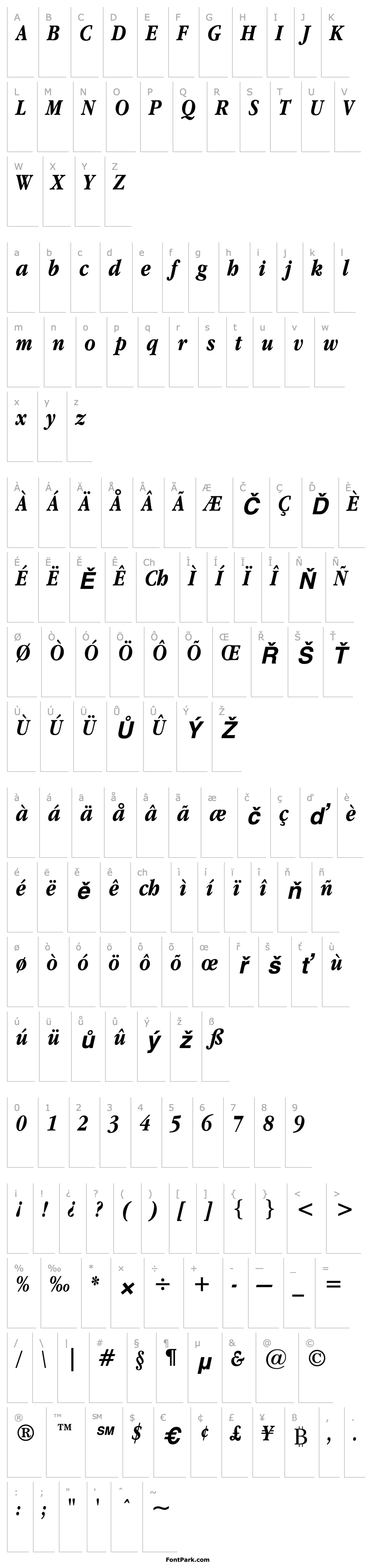 Overview Apple Garamond BT Bold Italic