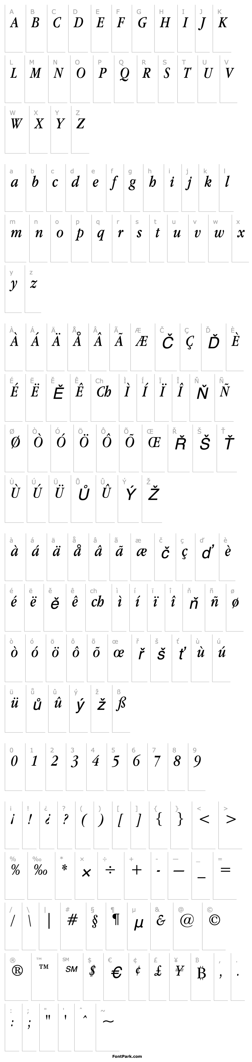 Overview Apple Garamond BT Book Italic