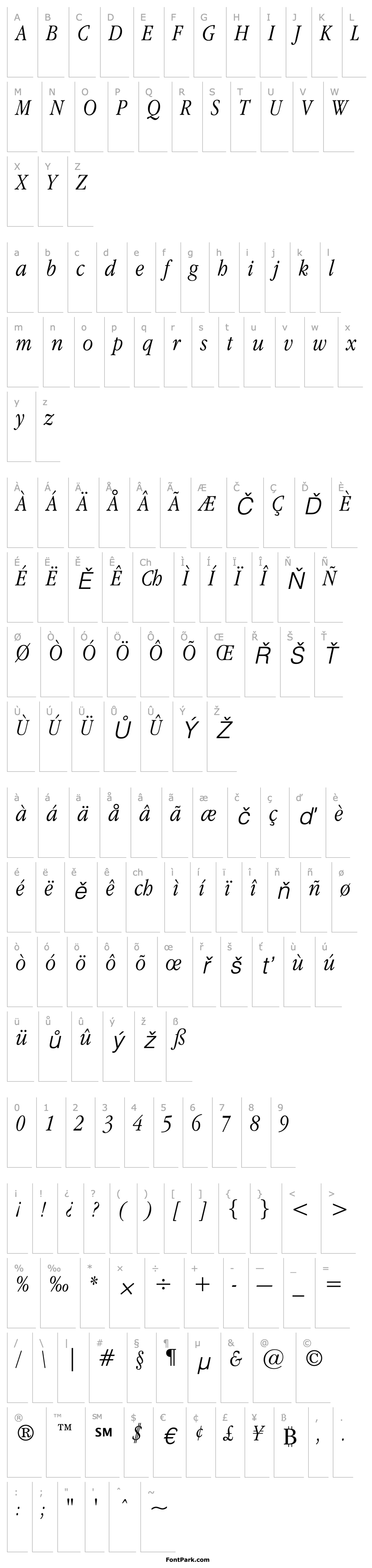 Overview Apple Garamond BT Light Italic