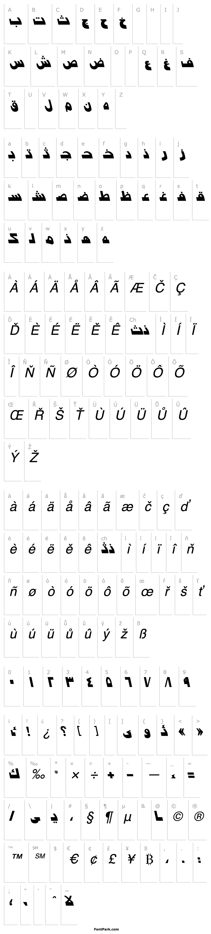 Přehled Arabic7ModernSSK Italic