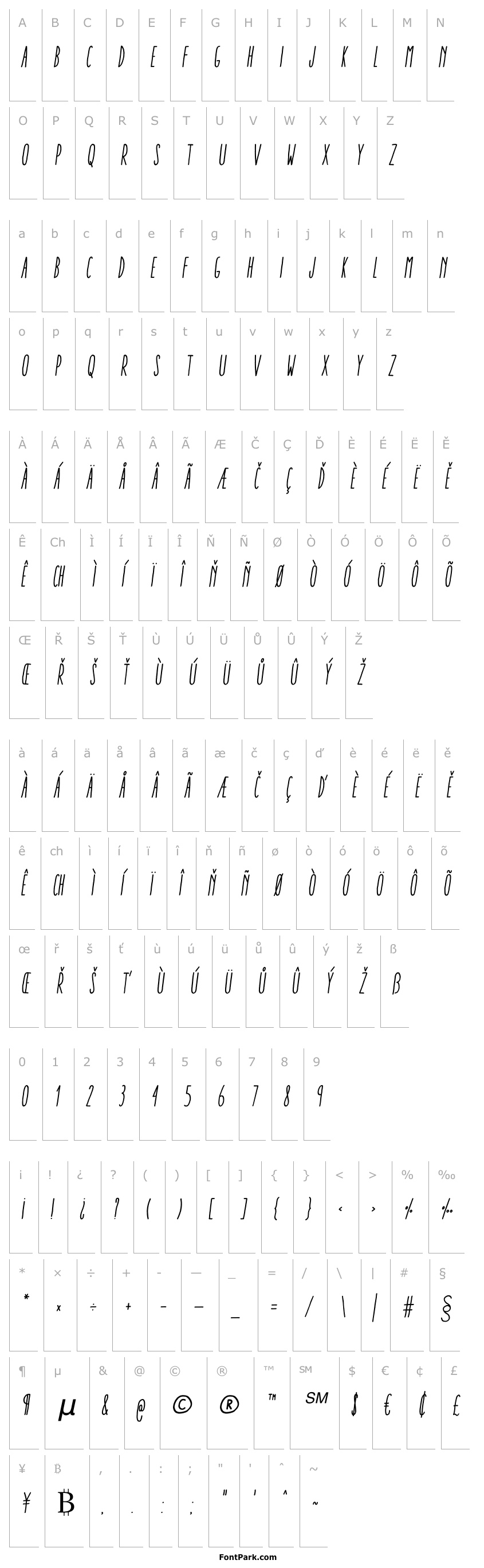 Přehled AracneUltraCondensedRegItalic