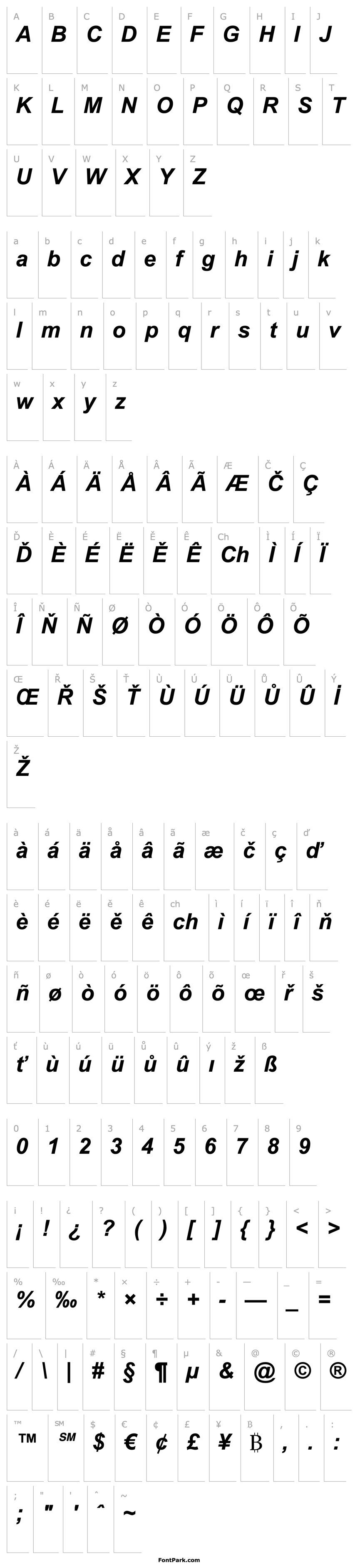 Přehled Arial Digiscream  Bold Italic