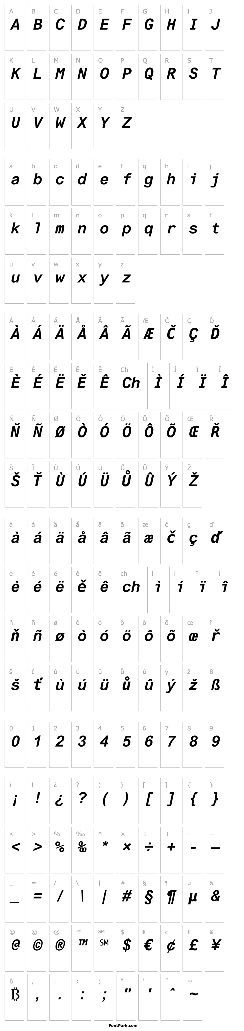 Přehled Arial Monospaced MT Bold Italic