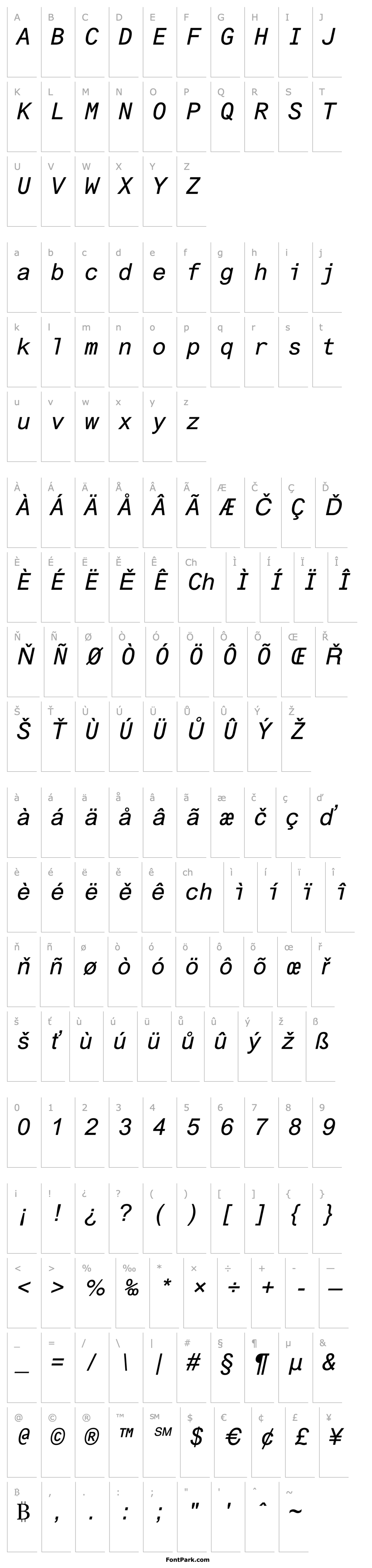 Přehled Arial Monospaced MT Italic