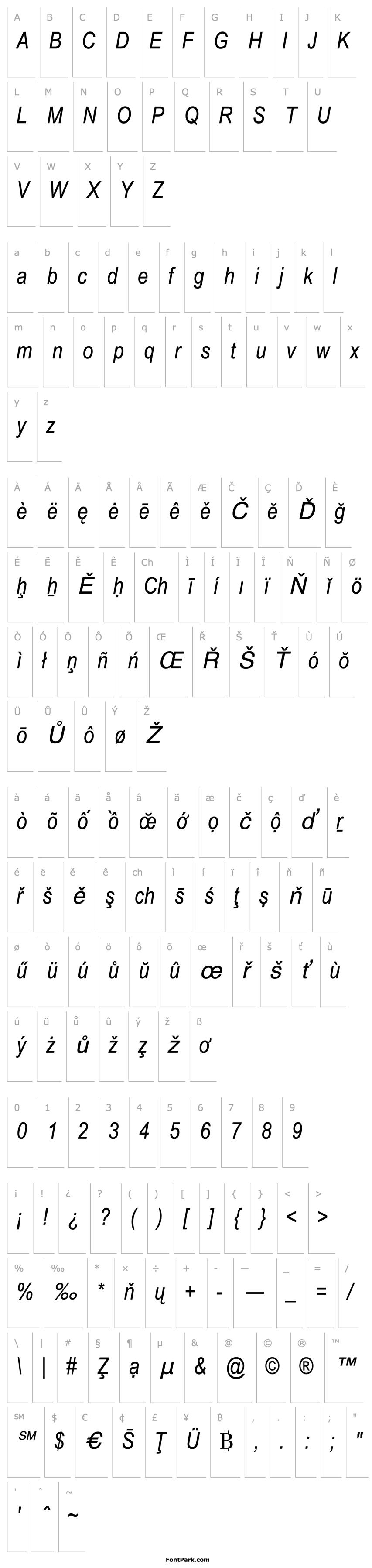 Přehled Arial Narrow Special G1 Italic