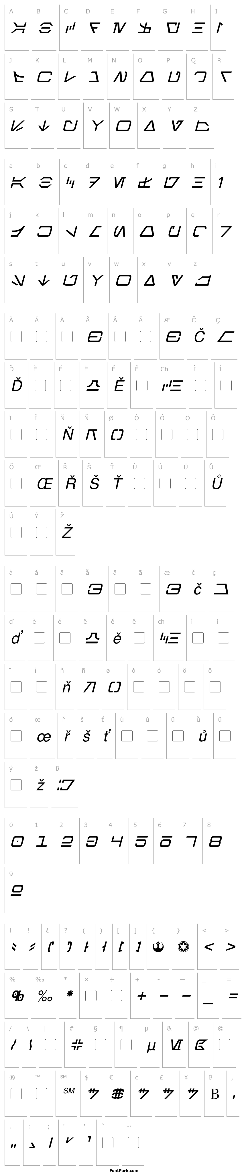 Přehled Aurebesh Italic