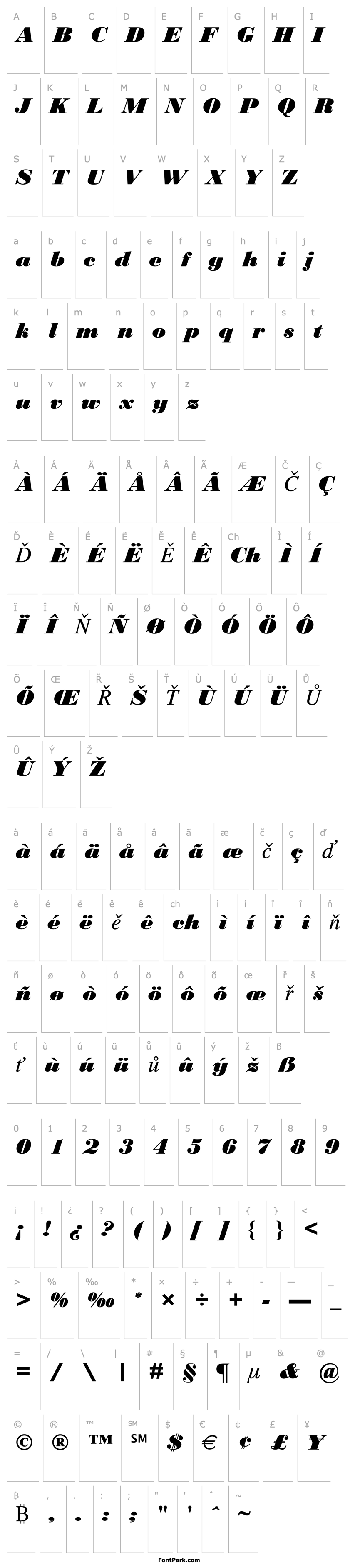 Přehled Bodoni MT Black Italic