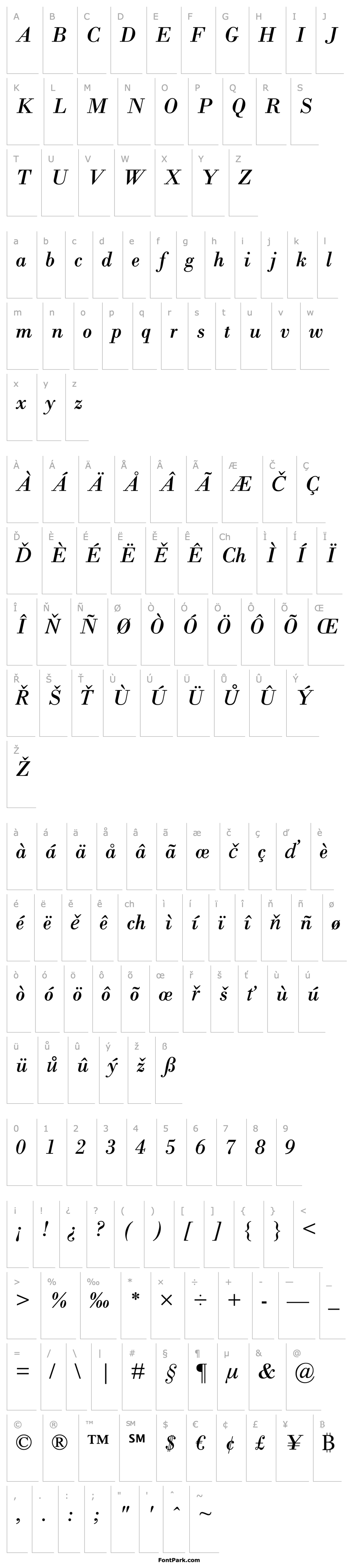 Přehled Bodoni MT Italic