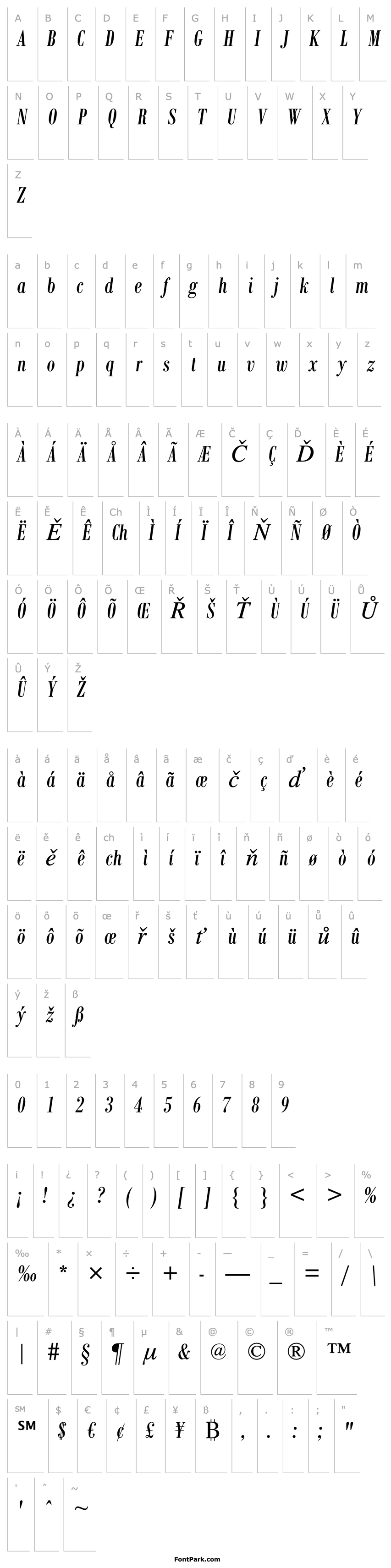 Přehled Bodoni MT Condensed Italic