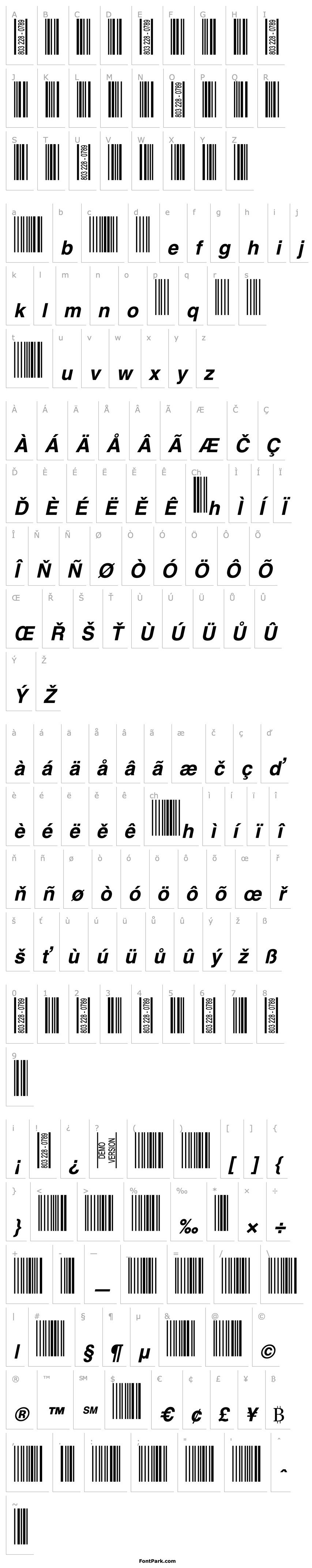 Přehled Barcode 3 of 9 BoldItalic