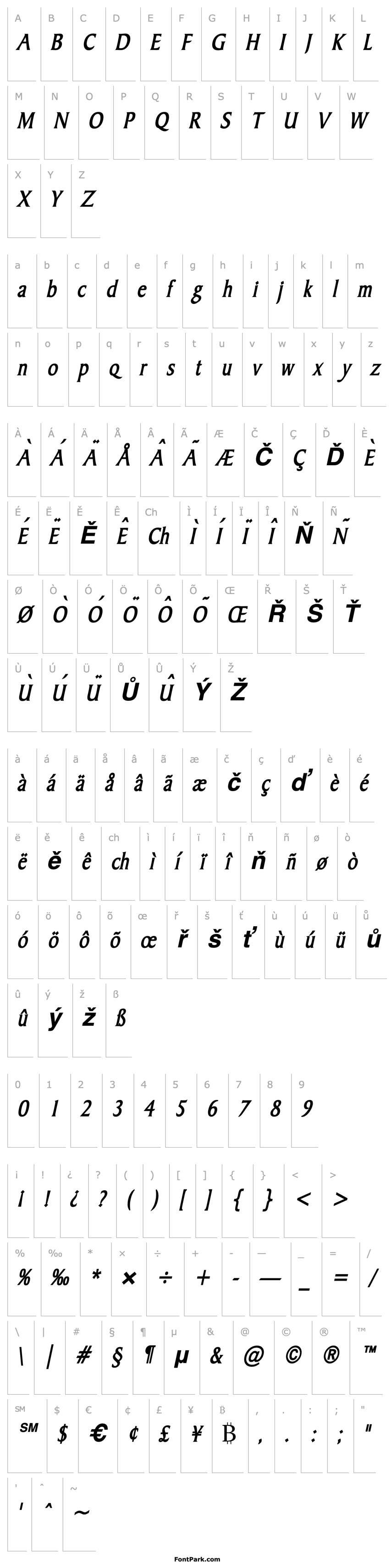 Přehled Barrett Condensed Bold Italic