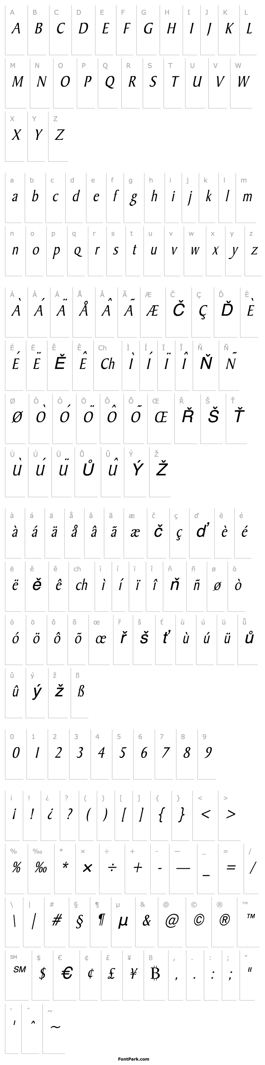 Přehled Barrett Condensed Italic