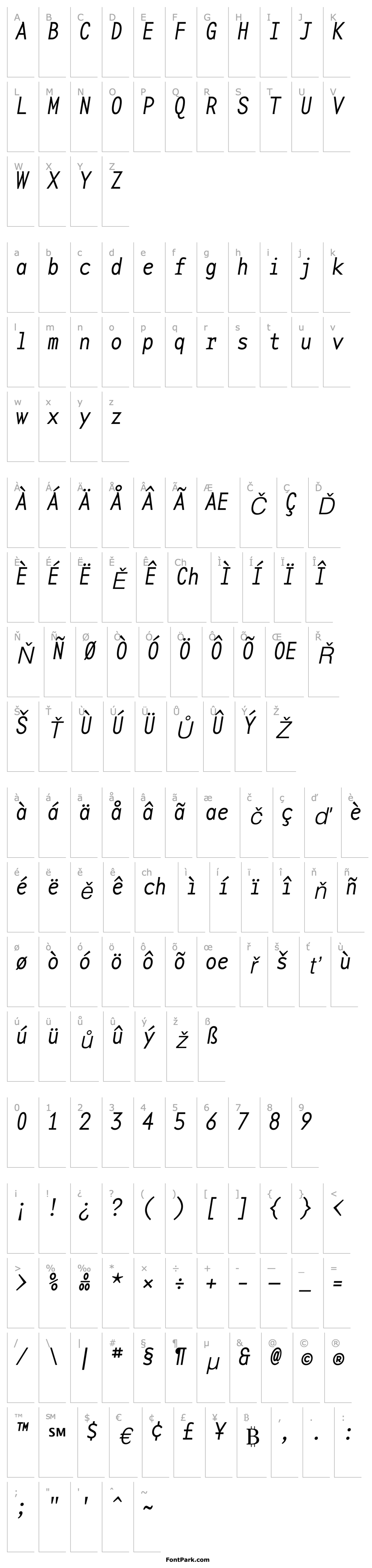 Přehled BaseMono-NarrowThin Italic