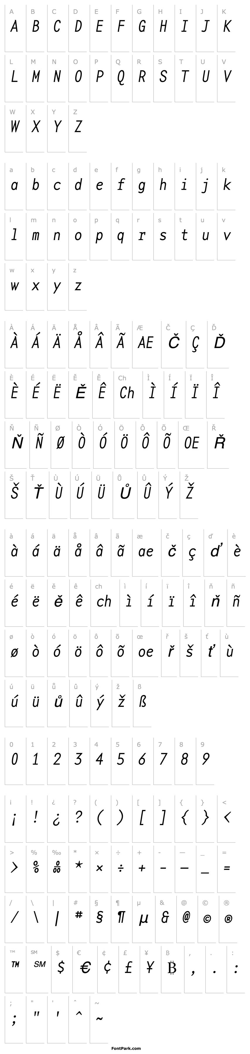 Přehled BaseMonoNarrowThinItalic Italic