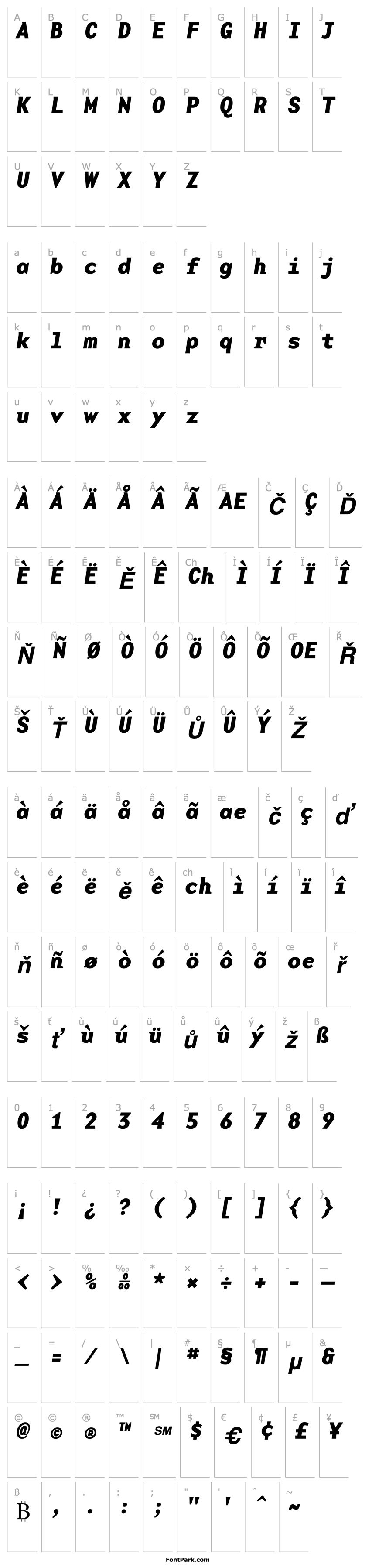 Přehled BaseMonoWide-Bold Italic