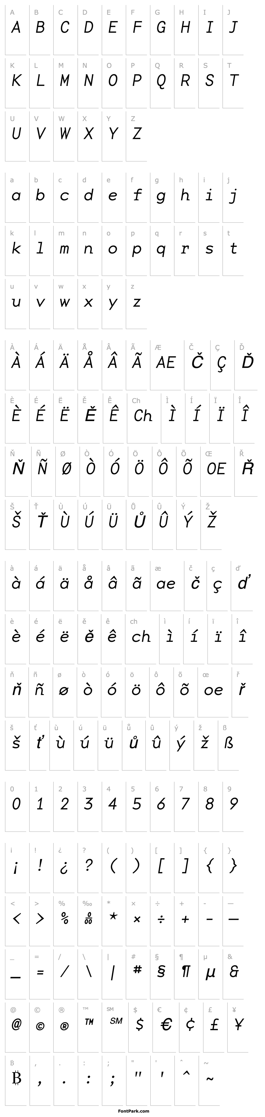 Přehled BaseMonoWideThinItalic Italic