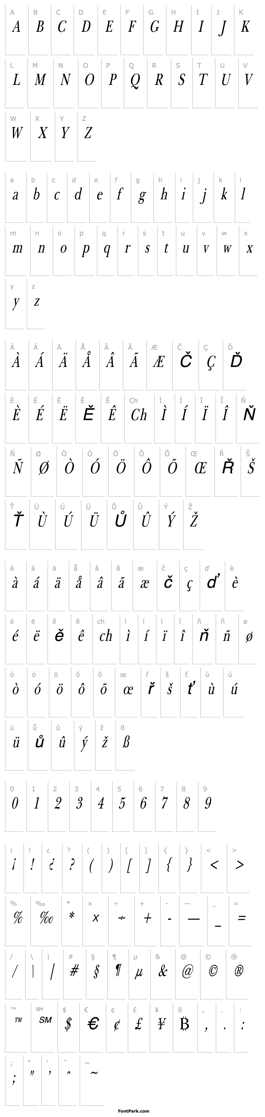 Přehled BaskertonCondensedSW Italic