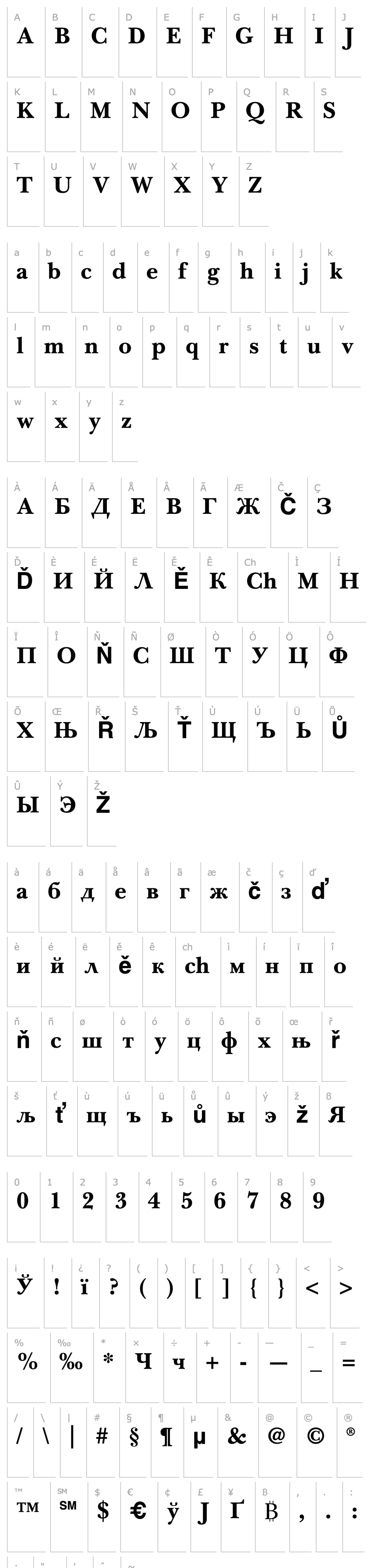 Přehled Baskerville Cyrillic Bold