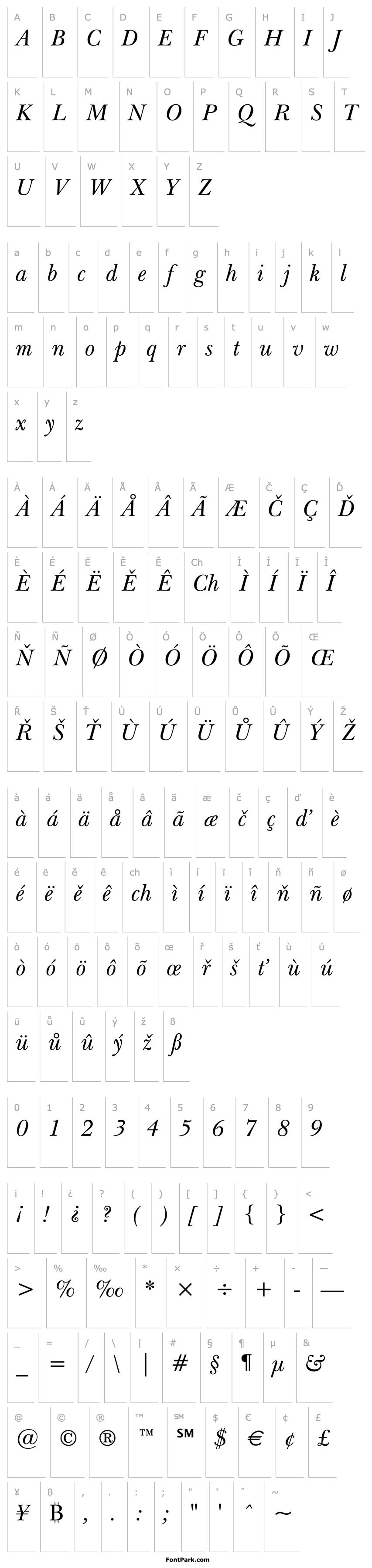 Přehled Baskerville Italic Win95BT