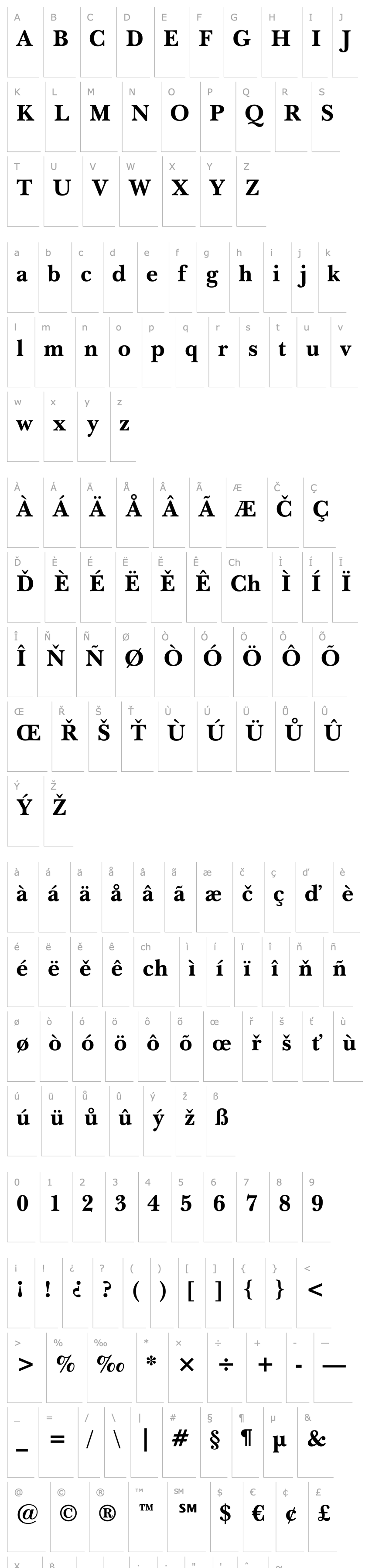 Přehled Baskerville WGL4 BT Bold