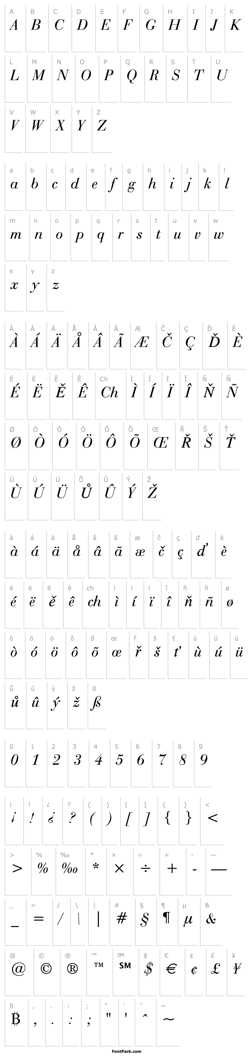 Přehled Bauer Bodoni Italic BT