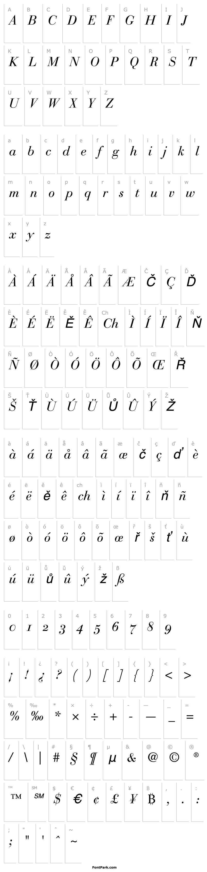 Přehled Bauer Bodoni Italic Oldstyle Figures