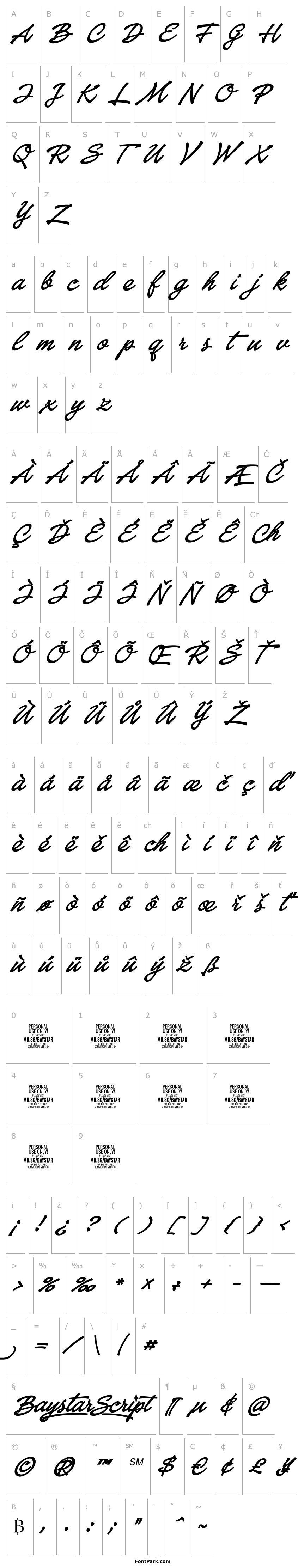 Přehled Baystar Script PERSONAL USE ONLY Bold PERSONAL USE ONLY