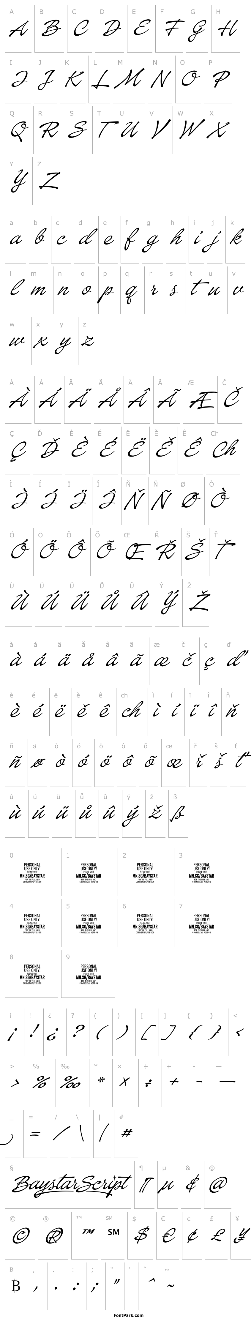 Přehled Baystar Script PERSONAL USE ONLY Light PERSONAL USE ONLY