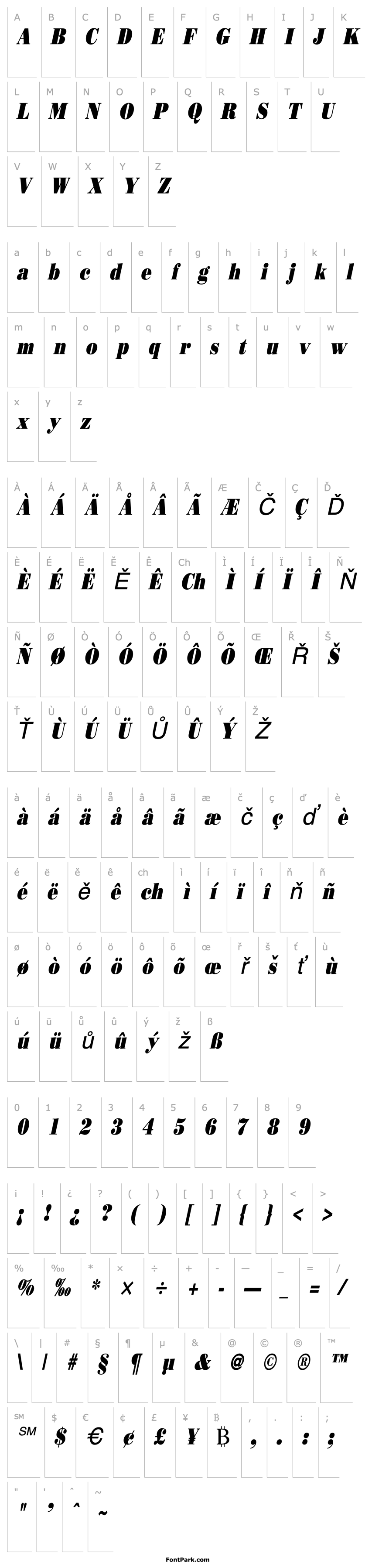 Přehled Beau Condensed Italic