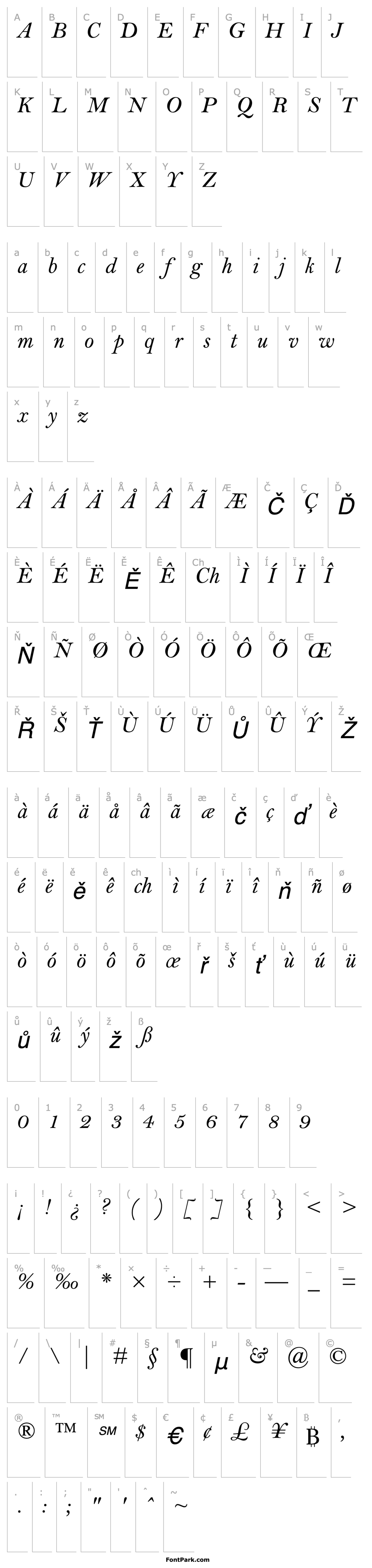 Přehled BellMT-Italic